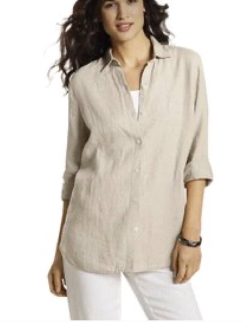 J.Jill Love Linen Lagenlook Button-Up in Light Tan Taupe Sz XL Petite LIKE NEW